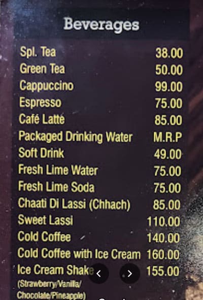 mannat haveli dhaba menu beverages price