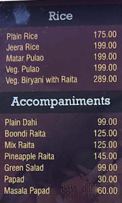mannat haveli dhaba rice menu price